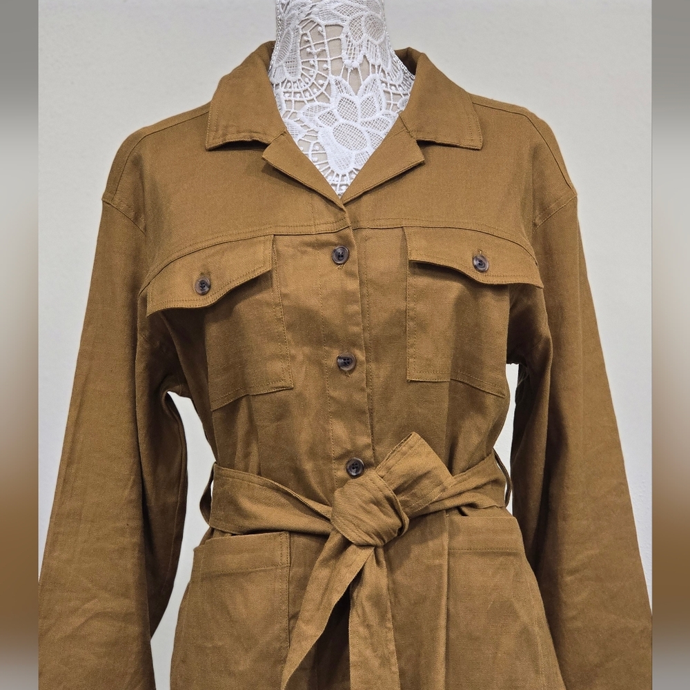 Halston Linen Blend Button Down Belted Shacket Sz L - Picture 7 of 12